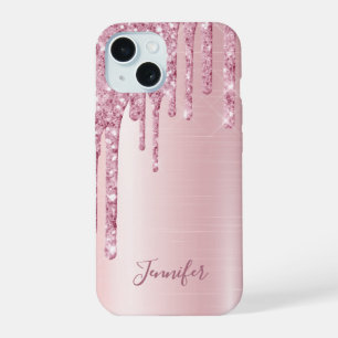 Pink glitter drips name girly name iPhone 15 case