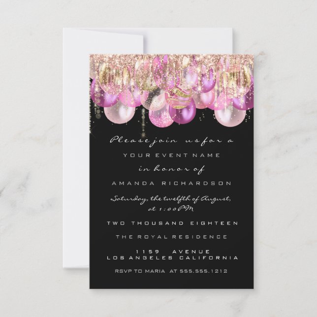 Pink Glitter Drips Rose Confetti Bridal Sweet 16th Invitation (Front)