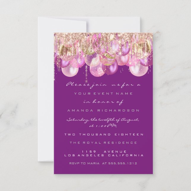 Pink Glitter Drips Rose Magenta Bridal Sweet 16th Invitation (Front)