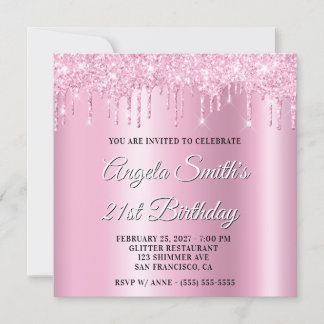 Pink Glitter Drips Shimmer Ombre Drop Shadow Invitation