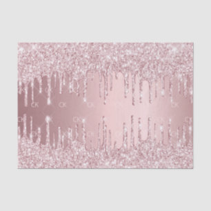 Pink glitter drips sparkle monogram dusty rose tissue paper