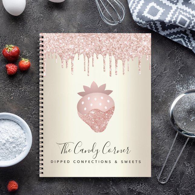 Pink Glitter Drips Strawberry Confection Gold Notebook (Creator Uploaded)