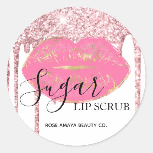 Pink Glitter Drips Sugar Lip Scrub Classic Round Sticker