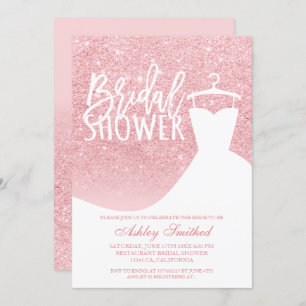 Pink glitter elegant chic dress Bridal shower Invitation