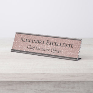 Pink Glitter Elegant Fashion Custom Desk Name Plate