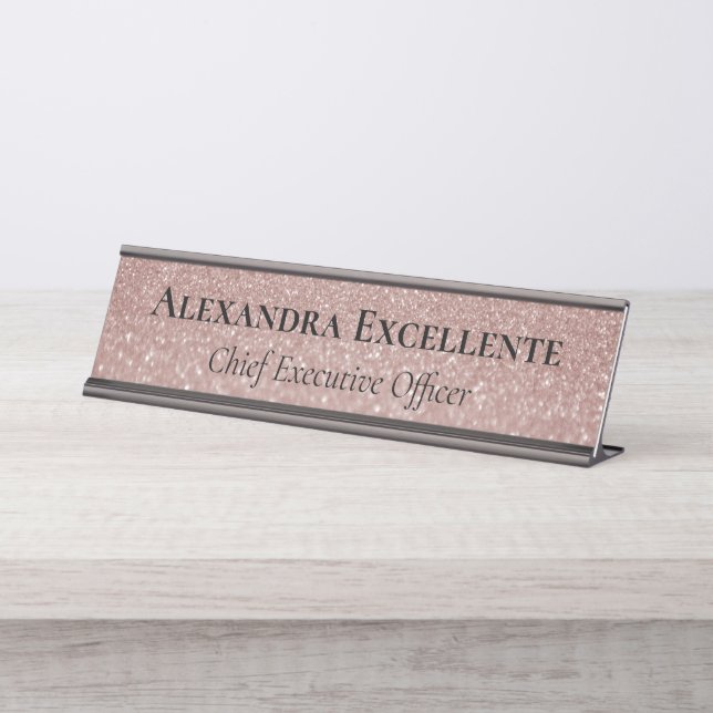 Pink Glitter Elegant Fashion Custom Desk Name Plate (Front)