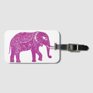 Pink glitter elephant luggage tag