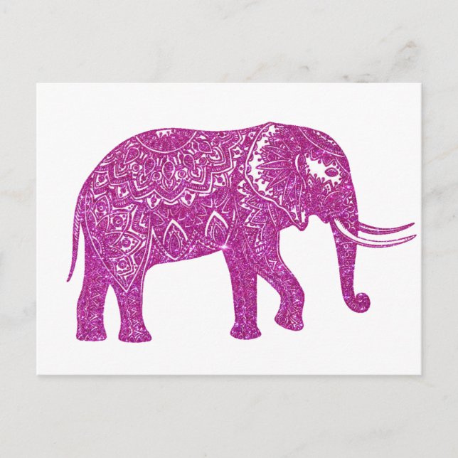 Pink glitter elephant postcard (Front)