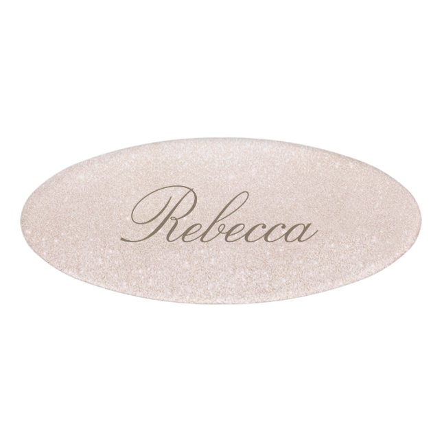 Pink Glitter Employee Staff Magnetic Name Tag (Front)