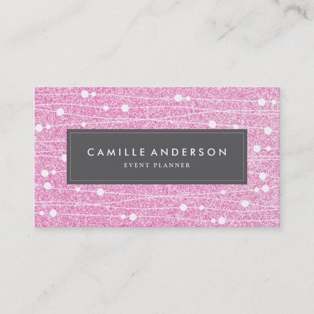 Pink Glitter Event Planner Business Card Template (Front)