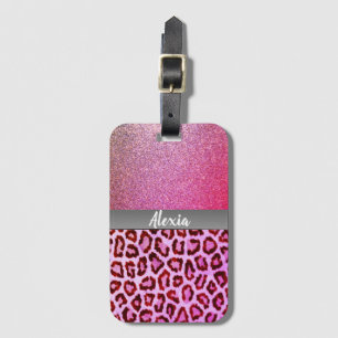 Pink Glitter Exotic Leopard Print Luggage Tag