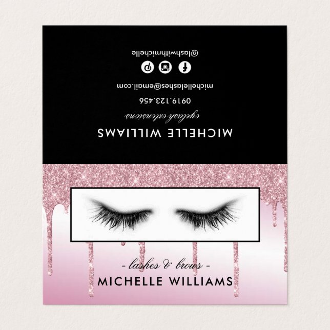 Pink Glitter Eyelashes After Care Referral Business Card (Outside Unfolded)