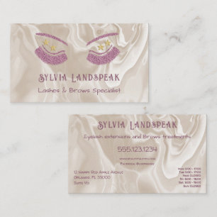Pink Glitter Eyelashes & Beige Cream Marble Business Card