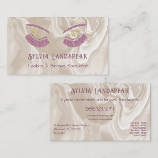 Pink Glitter Eyelashes & Beige Cream Marble Business Card