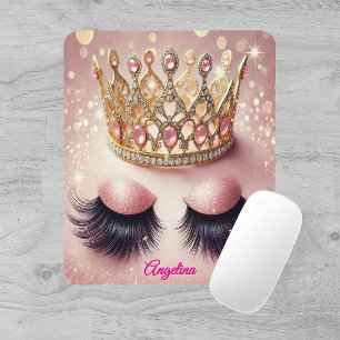 Pink Glitter Eyelashes Crown Custom Mouse Mat