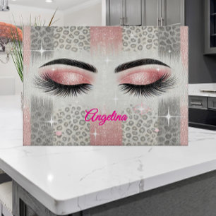 Pink Glitter Eyelashes Leopard  Cutting Board