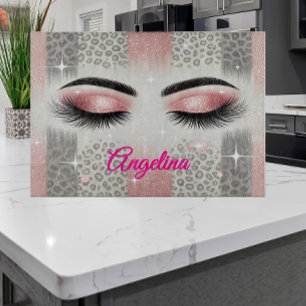 Pink Glitter Eyelashes Leopard Cutting Board