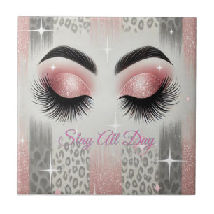 Pink Glitter Eyelashes Leopard Tile