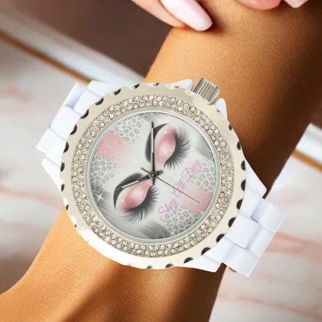 Pink Glitter Eyelashes  Watch (Slay all day with this glitter lashes watch — perfect for bride or glam squad gifts.)