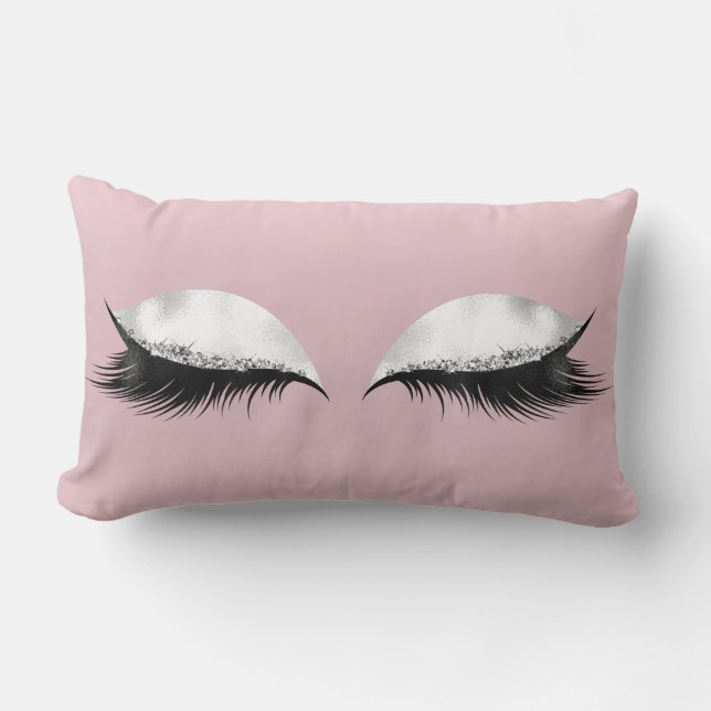 Pink Glitter Eyes Makeup Salmon Black White Grey Lumbar Cushion (Front)