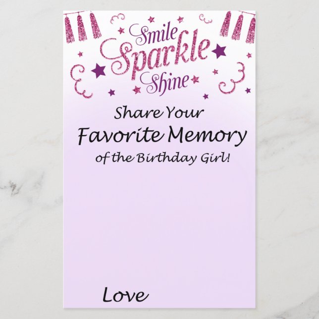 Pink glitter Favourite Memory of the Birthday Girl (Front)