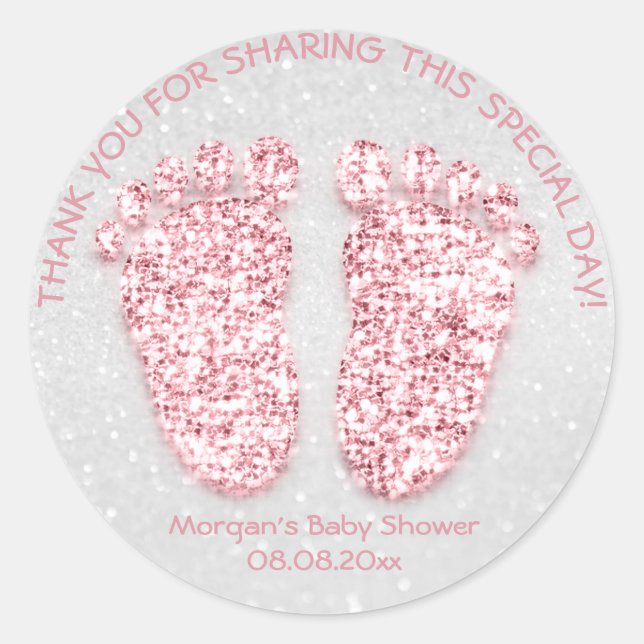 Pink Glitter Feet Baby Shower Favour Thank Girl Bo Classic Round Sticker (Front)