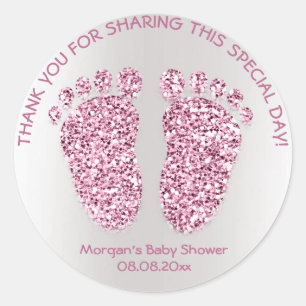 Pink Glitter Feet Baby Shower Favour Thank Girl Gr Classic Round Sticker
