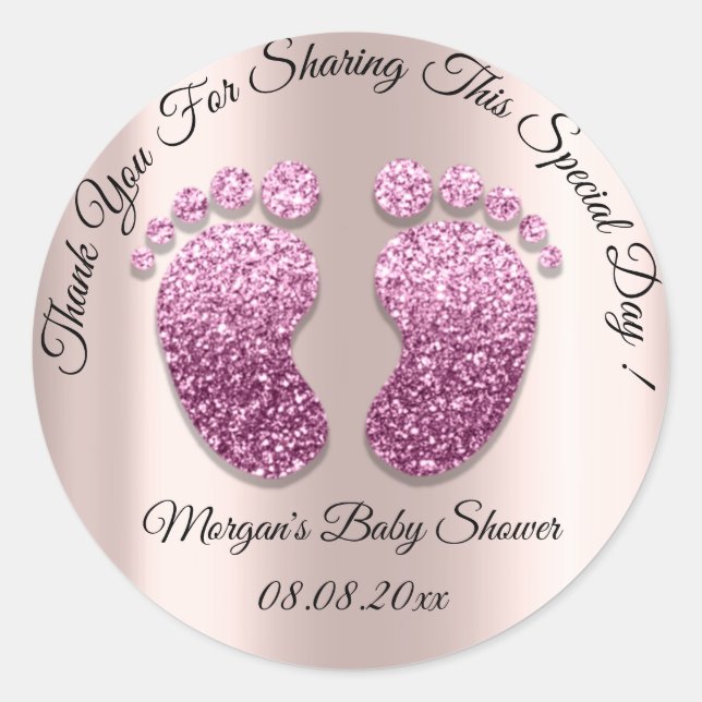 Pink Glitter Feet Baby Shower Favour Thank You Classic Round Sticker (Front)