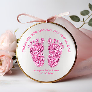 Pink Glitter Feet Baby Shower Favour Thank You Gir Classic Round Sticker