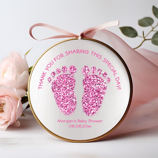 Pink Glitter Feet Baby Shower Favour Thank You Gir Classic Round Sticker (Creator Uploaded)