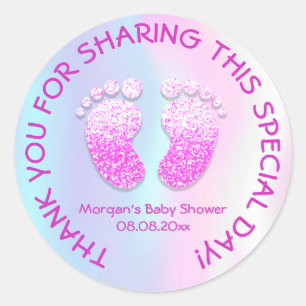 Pink Glitter Feet Baby Shower Iridescent Thank Classic Round Sticker