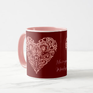 Pink Glitter Filigree Folk Art Valentine Mug