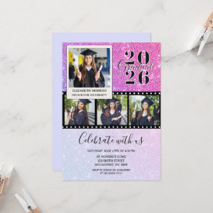Pink Glitter Film Strip Graduation Photo Invitation