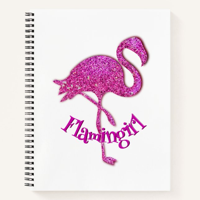 Pink glitter flamingo - customisable text notebook (Front)