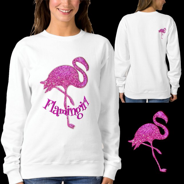 Pink glitter flamingo - customisable text sweatshirt (Creator Uploaded)