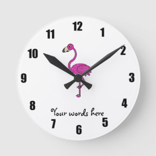 Pink glitter flamingo round clock