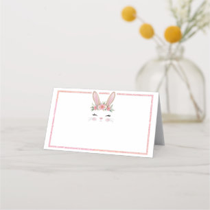 Pink Glitter Floral Bunny Birthday Place Cards