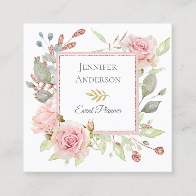 Pink Glitter Floral Business Card (Front)