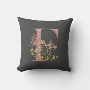 Pink Glitter Floral Letter F   Cushion