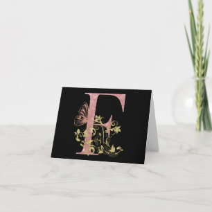 Pink Glitter Floral Letter F  Note Card