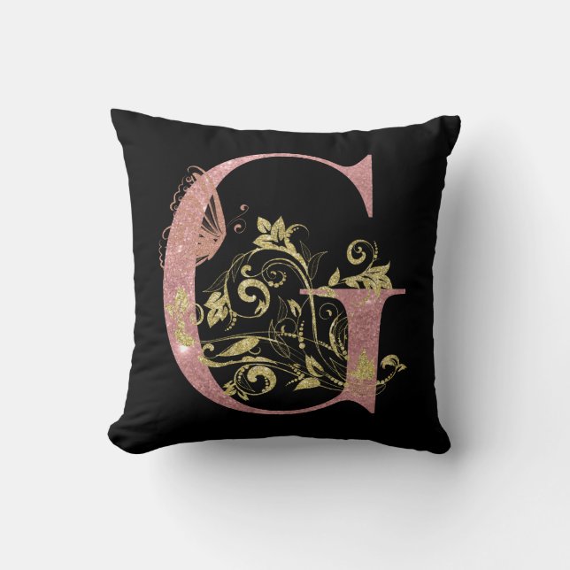 Pink Glitter Floral Letter G Cushion (Front)