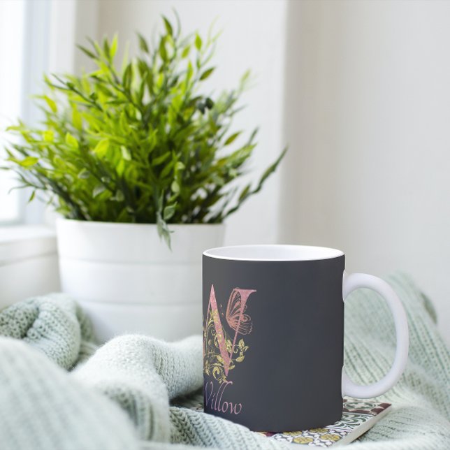 Pink Glitter Floral Letter W  Coffee Mug (Creator Uploaded)