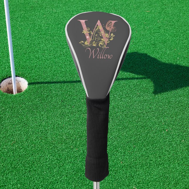 Pink Glitter Floral Letter W  Golf Head Cover (Creator Uploaded)