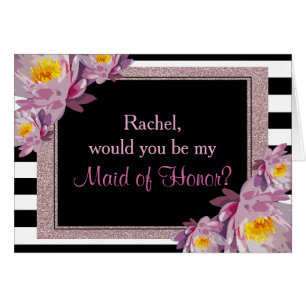 Pink Glitter Floral will you be my maid of honour