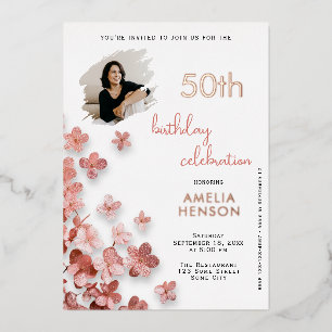  Pink Glitter Flowers Floral 50th Birthday Photo