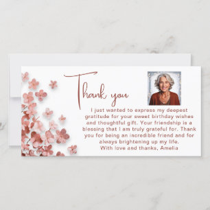 Pink Glitter Flowers Floral Birthday Photo Thank You Card