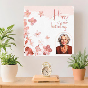 Pink Glitter Flowers Floral Photo Birthday Canvas Print
