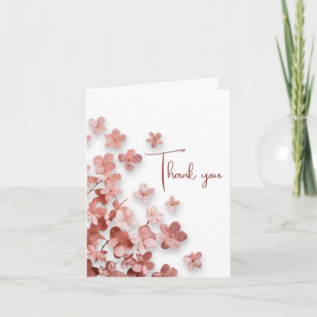 Pink Glitter Flowers Floral Woman Birthday Thank You Card (Front)