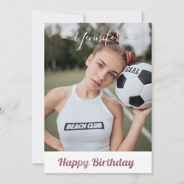 pink glitter football lover girl happy birthday (Front)