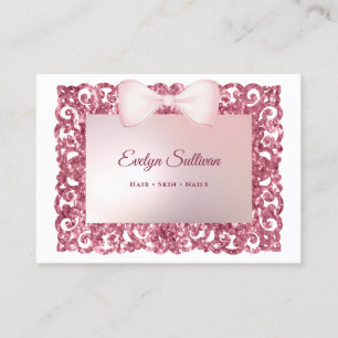 Pink glitter frame bow business card